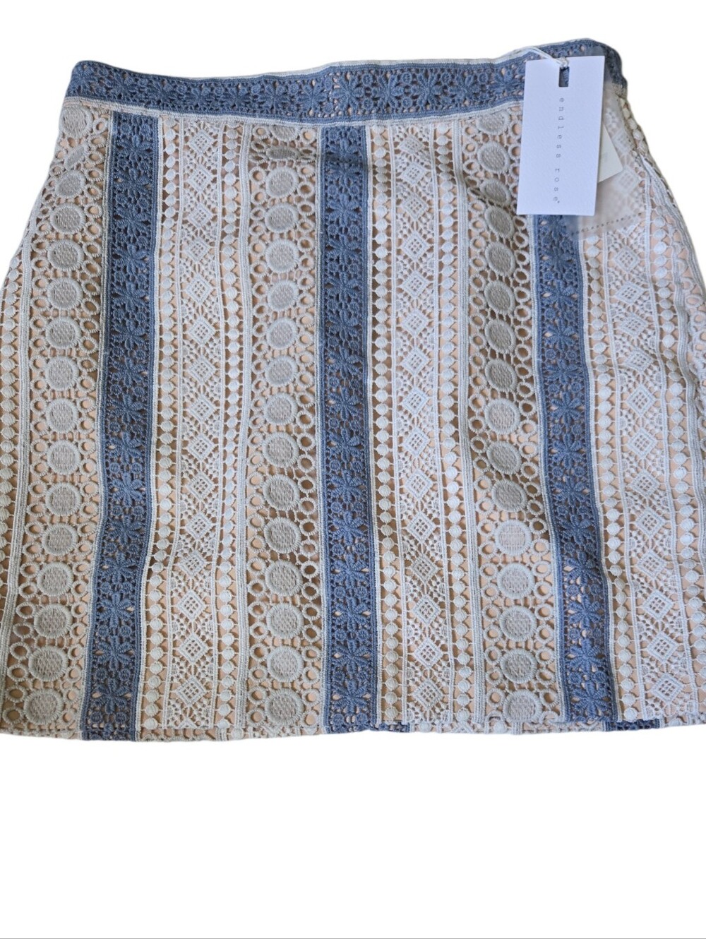 Endless Rose Crochet Lace Mini Skirt M NWT Blue Cream Coastal